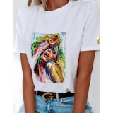 Tricou Alb din Bumbac cu Imprimeu Cauciucat