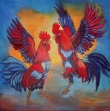 Tablou pictat manual pe p&acirc;nză 40x40cm RIVALII