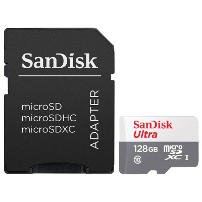 SanDisk - Memory Card Ultra (SDSQUNR-128G-GN6TA) - with Adapter, Micro SDXC, 128GB, Class 10, Read 100MB/s, UHS-I U1 - White foto