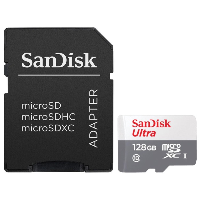 SanDisk - Memory Card Ultra (SDSQUNR-128G-GN6TA) - with Adapter, Micro SDXC, 128GB, Class 10, Read 100MB/s, UHS-I U1 - White