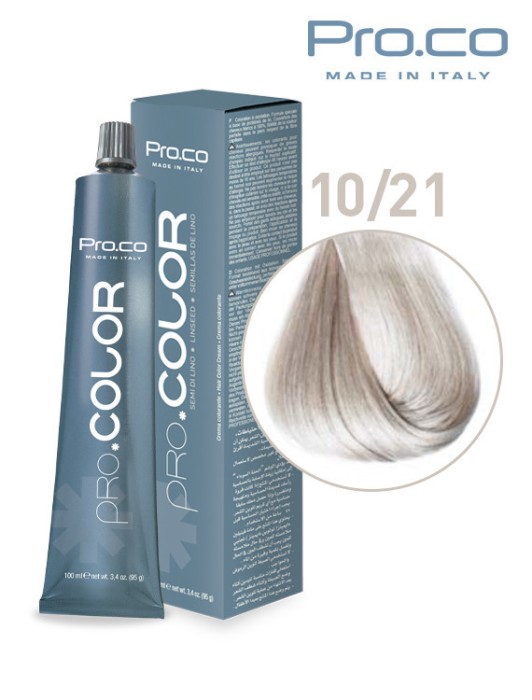 Vopsea de par profesionala PRO.COLOR 100 ml - Pro.Co - 10/21 BLOND EXTRA DESCHIS IRISE CENUSIU