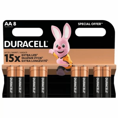 Set 8 baterii alcaline Duracell Basic R6 AA 8buc/blister foto