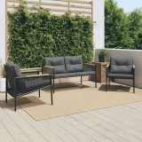 VidaXL Set mobilier de balcon, 3 piese, cu perne, negru, oțel