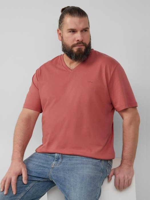 s.Oliver Big Sizes Tricou barbati big sizes cu decolteu in V, croiala Regular Fit, Roz prafuit, 5XL