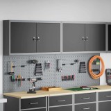 vidaXL Set dulap unelte &amp; panou c&acirc;rlige de perete, 6 piese negru metal