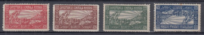 ROMANIA 1906 EXPOZITIUNEA GENERALA BUCURESTI SET 4 VINIETE BRUN LIPSA GUMA