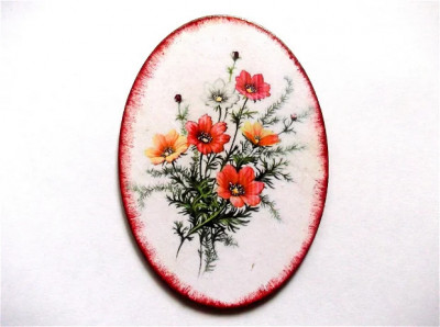 Flori rosii, albe si portocalii, magnet frigider pe lemn 41262 foto
