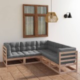 Cumpara ieftin Set mobilier de grădină, 5 piese, cu perne, lemn masiv de pin