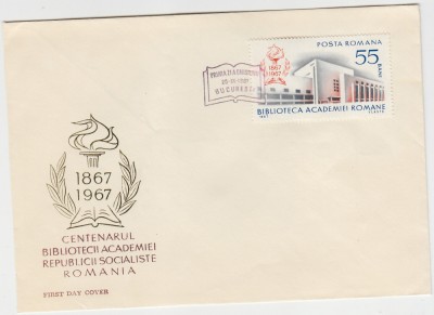 C12 - FDC Romania - Centenarul bibliotecii Academiei romane - LP656 - 1967 foto