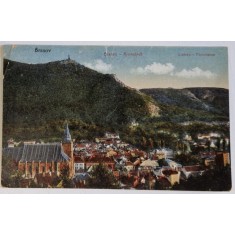 BRASOV , PANORAMA CU BISERICA NEAGRA IN PRIM PLAN , CARTE POSTALA , 1923