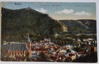 BRASOV , PANORAMA CU BISERICA NEAGRA IN PRIM PLAN , CARTE POSTALA , 1923 foto