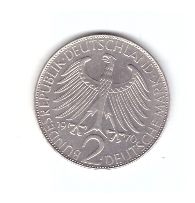 Moneda Germania 2 mark/marci 1970 J, Max Planck, cu luciu