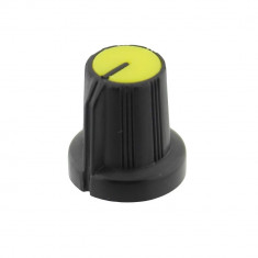 Buton pentru potentiometru rotativ, negru-galben, 16x15mm, 157046