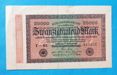 20.000 Mark 1923 Bancnota Germania - piesa veche foto