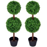 HOMCOM Set de 2 arbori buxus artificial cu dublă mingi cu trunchi și ghiveci inclus - &icirc;nălțime 90 cm verde | Aosom Romania