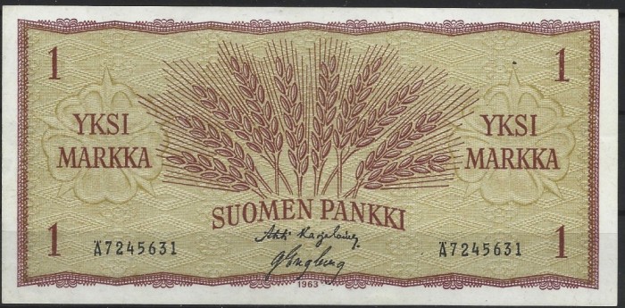 !!! FINLANDA - 1 MARKKA 1963 - P 98 a 20 - UNC / CEA DIN SCAN