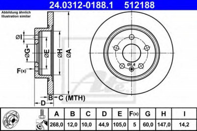 Disc frana CHEVROLET CRUZE Hatchback (J305) (2011 - 2016) ATE 24.0312-0188.1 foto