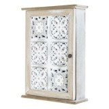 Dulapior pentru chei din lemn cu model reliefat, 21x28.5x7cm, Alb Brushed, CMCLASS