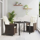 vidaXL Set de masă pentru grădină cu pernă 3 pcs Maro Rattan poli 3379541