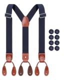 Suporturi din piele naturală cu capete buton, elastice ajustabile &icirc;n formă de Y, durabile, formale &ndash; Albastru marin