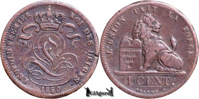 1850, 1 Centime - Leopold I - Regatul Belgiei foto