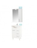 Set mobilier baie cu lavoar ceramic GN1531, front MDF, 55 cm, 2 usi, 2 sertare, picioare cromate reglabile, balamale soft close si oglinda cu dulap GN