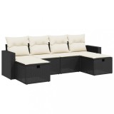 Set mobilier de gradina cu perne, 6 piese, negru, poliratan