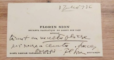 Carte de vizita Florin Sion / Decanul Facultatii de Drept Iasi foto
