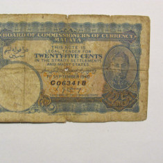 CY - 25 cents 1940 Malaya / portret Rege George VI / RARA