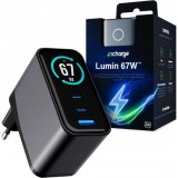 Incarcator Retea 3MK InCharge Lumin Display, 67W, 5A, 1 x USB-A - 2 x USB-C, Negru