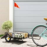 Remorcă Bicicletă vidaXL Fier Negru 122x53x31cm, Sarcină Max 30kg, Transport Marfă, Bagaje, Steag Siguranță