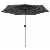 Umbrelă de soare cu LED și st&acirc;lp aluminiu, antracit, 270 cm, vidaXL