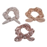 Set 3 Elastice de Păr Textile cu Fundă, Lurex și Paiete, Nude, pentru Copii, CMCLASS