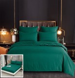 Cumpara ieftin Lenjerie Pat Damasc Verde, 6 Piese, Cu Elastic, 180x200 cm, Bumbac