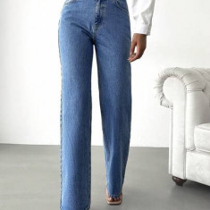 Blugi straight fit, din denim, cu talie medie, albastru, dama, Shein