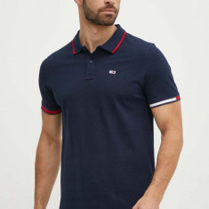 Tommy Jeans polo de bumbac culoarea albastru marin, neted, DM0DM12963