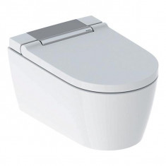 Set vas WC suspendat Geberit, AquaClean Sela, rimless, cu functie de bideu, ornament cromat