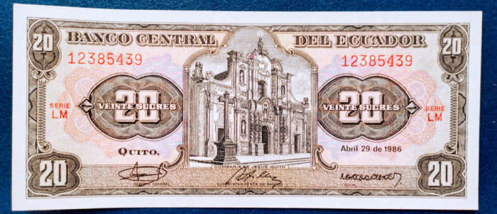 ECUADOR 20SUCRES-1986-P121a UNC