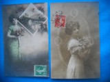 HOPCT 1695 FEMEI..FEMEI-TCV-ROMANTICA-FRANTA-LOT 2 CARTI POSTALE VECHI-CIRCULATE