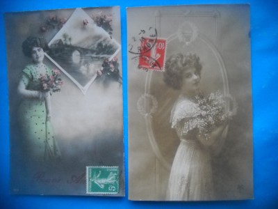 HOPCT 1695 FEMEI..FEMEI-TCV-ROMANTICA-FRANTA-LOT 2 CARTI POSTALE VECHI-CIRCULATE foto