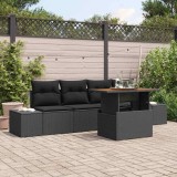 Set de Dining pentru Grădină cu 5 Piese și Perne, Negru Rattan Poly