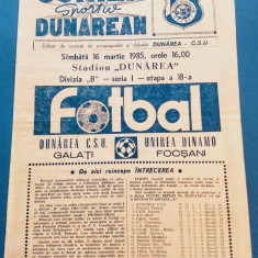 Program meci fotbal DUNAREA CSU GALATI - UNIREA DINAMO FOCSANI(16.03.1985)