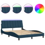 Cumpara ieftin Cadru de pat cu LED fara saltea, Hanko, albastru, 140x200 cm, catifea