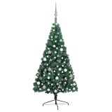 Cumpara ieftin Jumatate brad Craciun artificial cu set globuri verde 240 cm