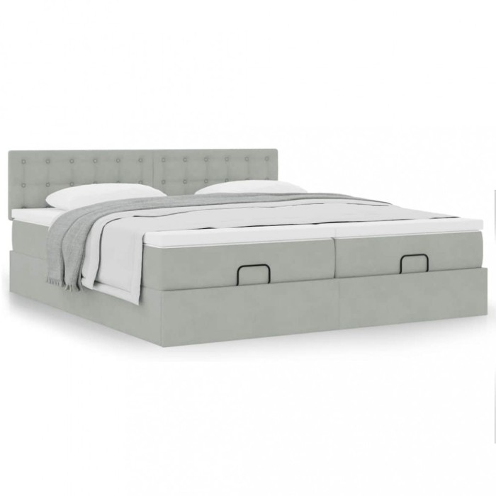 Gossi cadru de pat otoman cu saltele gri deschis 200x200cm catifea