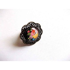 Inel model floral, inel reglabil bronz si sticla 32508