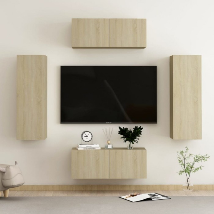 vidaXL Set de dulapuri TV, 4 piese, stejar sonoma, lemn prelucrat