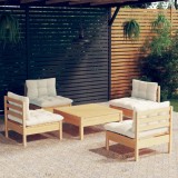 vidaXL Set mobilier grădină cu perne crem, 5 piese, lemn de pin 3096034