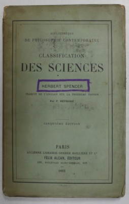 CLASSIFICATION DES SCIENCES par HERBERT SPENCER , 1893 foto