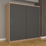 Dulap Dormitor Nova Eco 200 cm x 200 cm fara oglinda, sonoma cu usi glisante gri